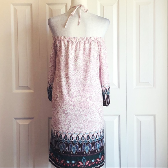 NWT Loft Light Pink Multi Boho Off Shoulder Halter Tie Dress XSP - Picture 14 of 16